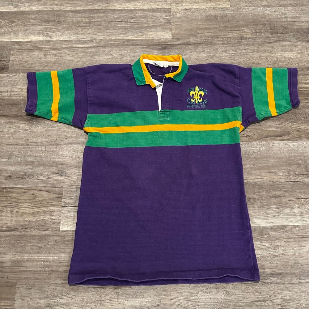 Vintage New Orleans Old Boys Rugby Polo Shirt Mens 50 L Leather Balls Bermuda